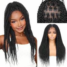Braided Twisted Wigs For Black Women Double Full Lace Box Braided Twist Wigs Synthetic Glueless Braid Wig With  Hair Tight Twists Coils 24 Inch (1B, Twisted-24),38059044 - 西瓜粉 - 查看 1