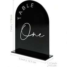 Gold Mirror Arched Wedding Table Numbers With Stands 1-10, 5x7 Inch Acrylic Arch Sign With Holder, Table Number 1-10, 5"X7") (DM9102) - Black White Font - View 2