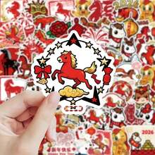 2026新年120马年卡通马新年礼物奖励贴纸新年计划贴纸，电脑、笔记本、平板电脑装饰贴纸新年快乐贴纸防水手机壳涂鸦贴纸 - 非常适合贴在杯子、电脑、书籍、汽车贴纸、保险杠贴纸上 - 彩色 - 查看 5