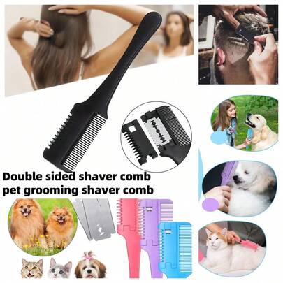 Purple Professional Double-Sided Shaver Comb, Used For Trimming And Thinning Hair, Pet Grooming Shaver Comb, Suitable For Double-Sided Hair Clippers For Dogs And Cats, Comfortable Grip, Durable