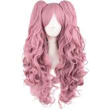 28"/70cm Lolita Long Curly Clip On Ponytails Cosplay Wig(Pink),38048014 - 粉色 - 查看 1