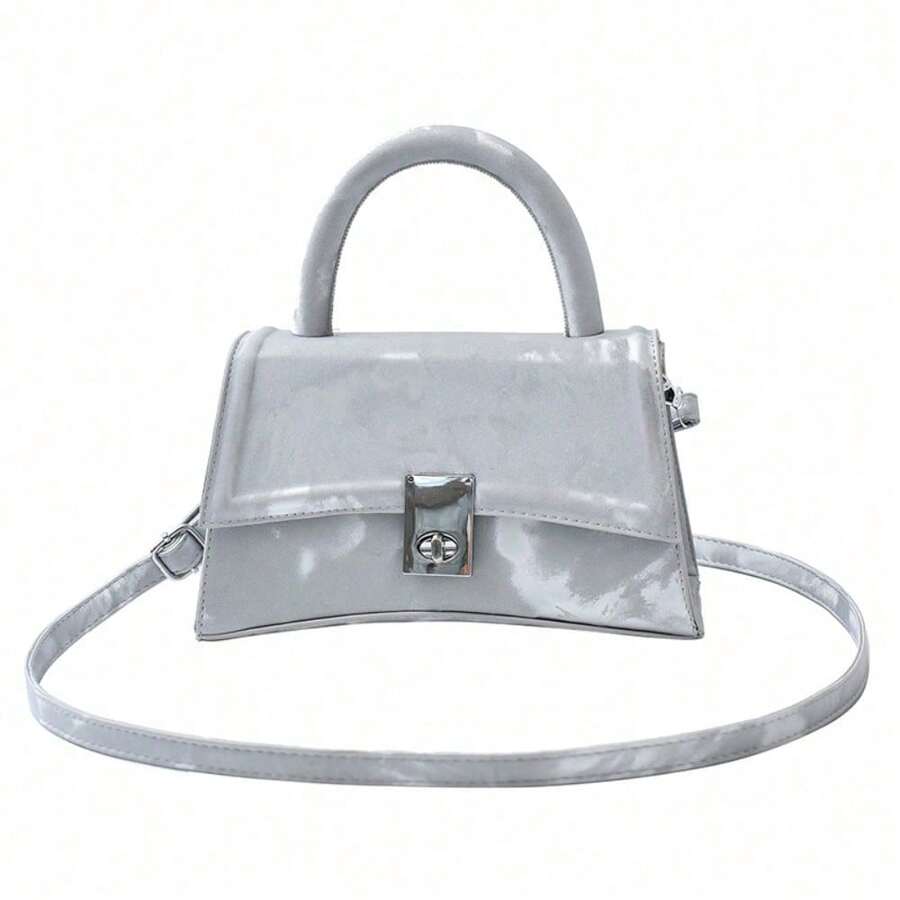 [Nueva]Bolso de hombro para mujer de piel de cocodrilo elegante y moderno bolso de reloj de arena cruzado pequeño bolso cuadrado para el otoño e invierno - PU plata - Ver 1