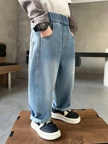 Kleine Jungen Loose Fit Jeans, geeignet für Alltag, Schule, Outdoor & Lässig Tragen, Herbst - Babyblau - Übersicht 6