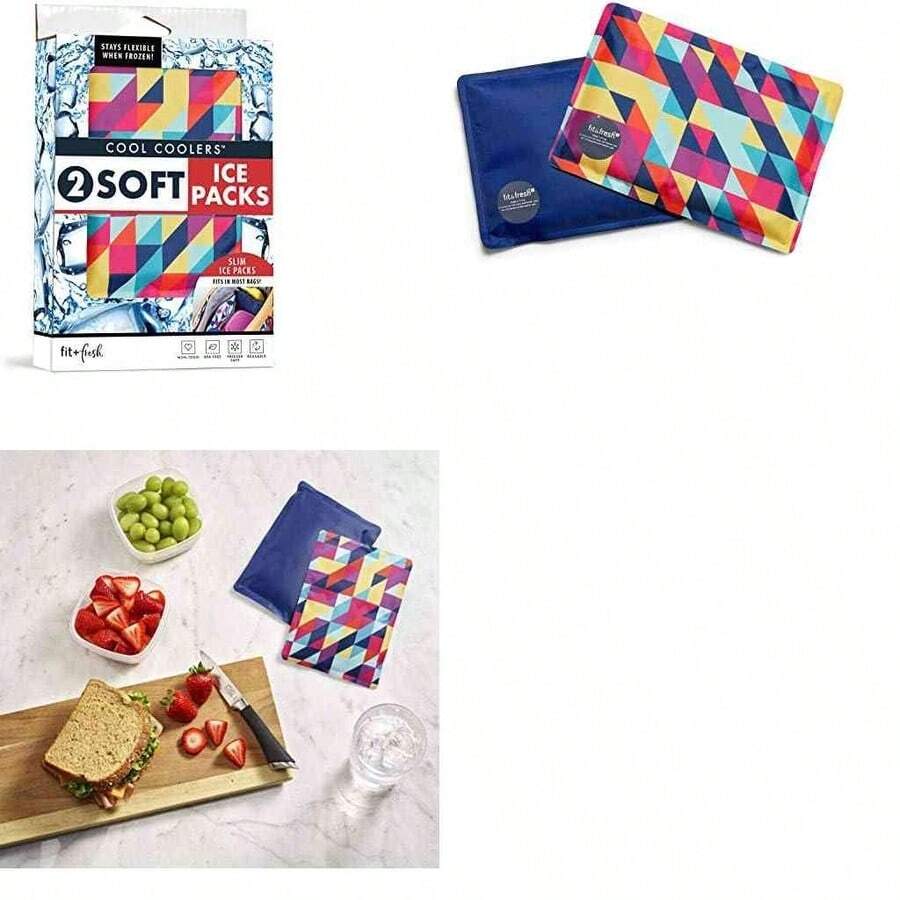 Cool Coolers by Fit & Fresh - Paquete de 2 unidades de hielo suave, de nailon elstico flexible y reutilizable, para loncheras y enfriadores, tinte Aqua Tye - agua - Ver 1