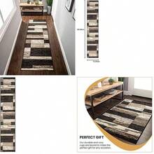 OpenHi SUPERIOR Alfombra Interiores con Respaldo de Yute para Cocina, recmara, Sala de Estar, Pasillo, Entrada, Perfecta para Suelos de Madera Dura, diseo geomtrico Moderno de Rockwood, 2 pies 6 - 10' x 2'6" (rectangular) + rectangular + chocolate - Ver 16