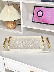 1pc New Design Acrylic Tray With Geometric Handle, Wavy Shape, Nordic Style Creative Serving Tray For Snacks, Cups, Cutlery - White - View 5
