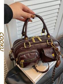 1 pieza Bolso de mano tipo Boston con múltiples bolsillos y correa para el hombro para mujeres, adecuado para fiestas, banquetes, uso diario, puede contener teléfono, espejo, llaves, lápiz labial, billetera, excelente como regalo de Navidad, Día de la Madre, cumpleaños