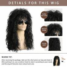 Mens 80s Wig Long Black Curly Mullet Wig Men Costume Heavy Metal Rocker For Costume Party Cosplay,37994508 - 黑色 - 查看 2