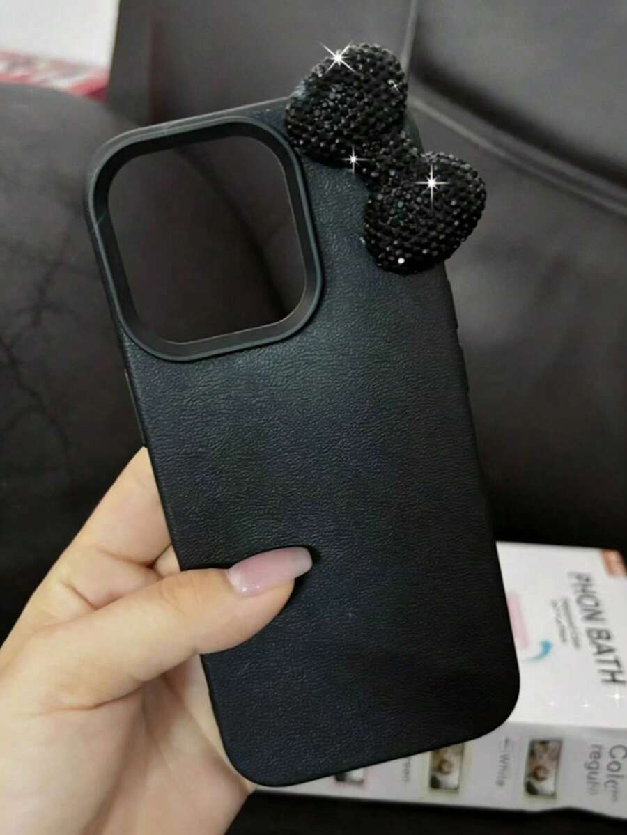 1 szt. Luksusowe etui na telefon z kokardą z kryształkami i wzorem liczi, kompatybilne z Apple 17, 16, 16 Plus, 16 Pro Max, 15, 14, 13, 12, 11 Pro Max, urocze etui z kokardą, odporne na wstrząsy, wodoodporne, odporne na upadki i zarysowania - Czarne - Zobacz 1
