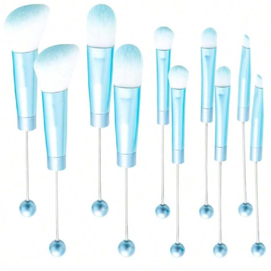 10Pieces Beadable Brushes Solid Color Diy Comestic Brushes Beaded Brushes Kit For DIY Beaded Eyeshadow Brush (Beadable Brushes-10pieces=2Sets),38051951 - 藍色 - 查看 1
