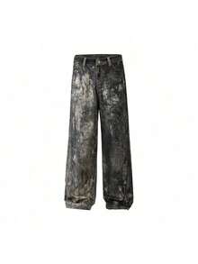 Jeans de estilo americano gris y negro, pantalones versátiles sueltos y rectos para hombres, otoño invierno 2025 - Gris Oscuro - Ver 4