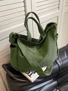 1 pieza Bolso de lona tipo tote de gran capacidad y estilo minimalista tipo hobo, adecuado para uso diario, ciclismo, bolso de hombro casual