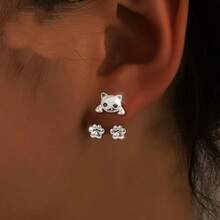 1 Pair 925 Silver Plated Cat Paw Hanging Earrings For Women, With Fashion Unique Creative Design Cute Pets, Exquisite And Sweet, Suitable For Daily Versatile, The Best Choice For Birthdays, Christmas, New Year, Easter, - Bạc - Xem 6