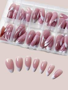120pcs Medium-Long Almond-Shaped French Manicure Nail Stickers, Ombre Nude & Beige Minimalist Acrylic False Nails, Suitable For DIY Nail Art - Multicolor - View 4