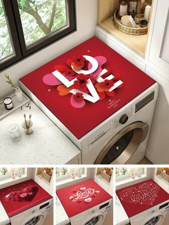 1 pieza Funda minimalista y artística de rosa romántica | Feliz Día de San Valentín | Funda para lavadora, funda para secadora, funda para tambor de lavadora, antideslizante, resistente al calor, resistente a los arañazos, revestimiento sintético, felpudo de diseño, felpudo de cocina, felpudo de piso, decoración de lavandería, almohadilla antideslizante con gran absorción de agua, fácil de limpiar y almacenar, cubierta antipolvo para refrigerador, absorción de agua y protección anti-UV