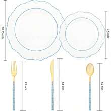 150PCS Clear Silver Plastic Plates & Disposable Silver Plastic Silverware With Glitter Bamboo Handle Cutlery-Baroque Clear Disposable Plates For Wedding & Easter Day & Mother's Day-TrugenixYSN1B - 藍色 - 查看 4