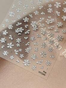 Adesivos de Unhas com Flores, 1 unidade, Hot Stamping Dourado e Prateado, Relevo 5D, Autoadesivos, para Unhas - Suprimentos e Enfeites para Unhas para Meninas e Mulheres - Unhas Decoradas para Primavera e Verão, para Uso Doméstico e Profissional - Multicolorido - Ver 7