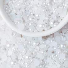 3000PCS Flatback Pearls For Crafting, 100G Mixed Sizes 4/5/6/8/10/12 White Half Round Pearls For Crafts Faux Flat Back Beads For Nail Face Art Tumbler Shoes Mugs Wedding Home Dration,38034380 - 白色 - 查看 5
