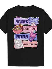 Camiseta de cuello redondo ANIME con bandera morada para hombres - Negro - Ver 10