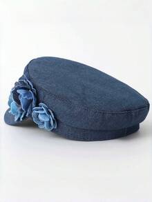 1 chiếc mũ lưỡi trai nữ kiểu Newsboy - Mũ vải màu xanh nhạt đã qua xử lý với họa tiết hoa 3D màu xanh dương | Phong cách nữ tính cổ điển, nhẹ và thoáng khí | Phụ kiện đa năng mùa xuân/thu cho các dịp thường ngày, hẹn hò ăn trưa, dã ngoại và dạo phố | Mũ beret đen thời trang dành cho nữ - Nhiều màu - Xem 7