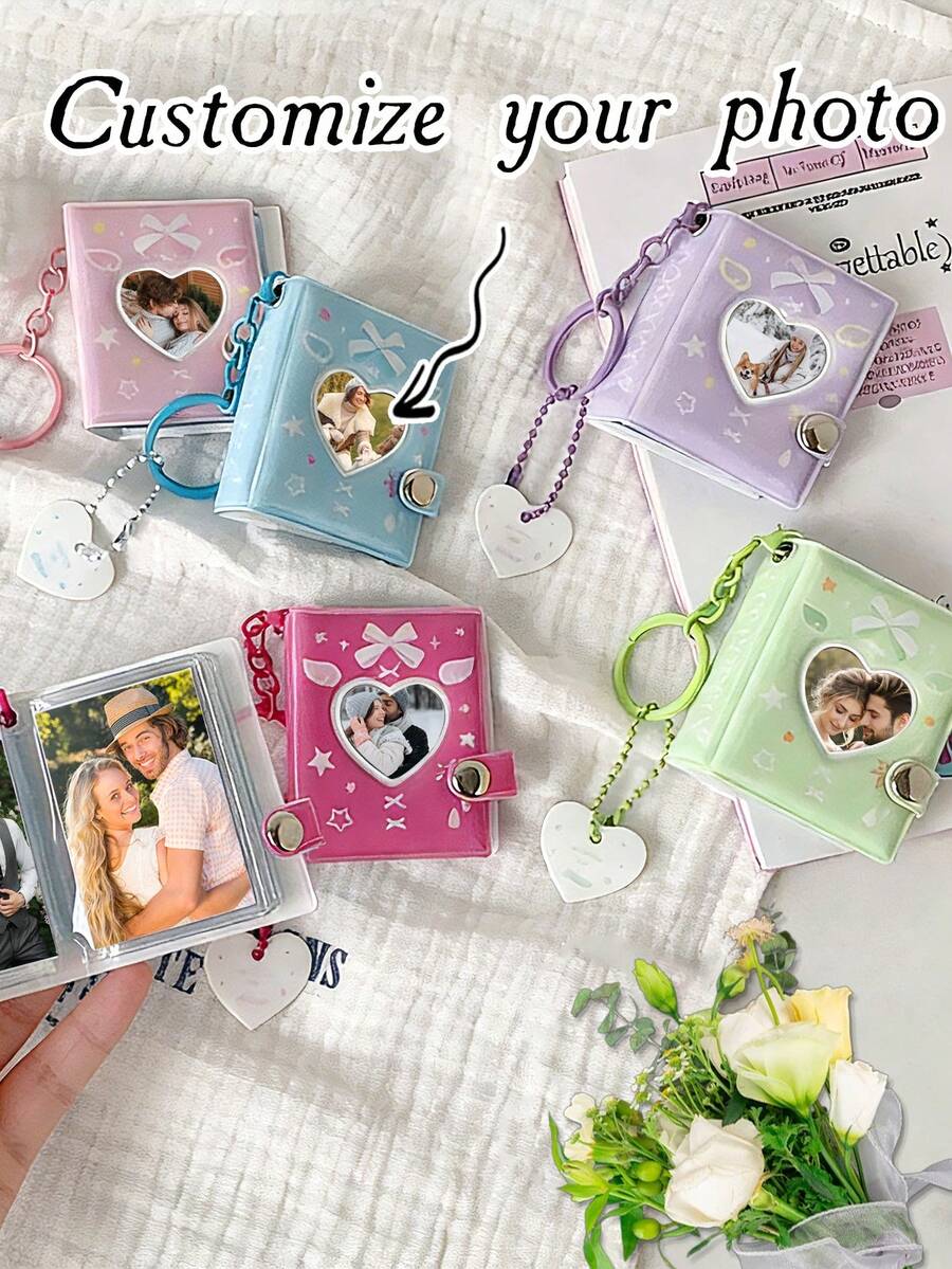 1pc Custom Mini Photo Album Keychain, Photo Storage, Mini Small Photo Album Binder, Comes With A Keychain Pocket Photo Album Keychain, Suitable For Cards, Photos, Photo Cards And Other Personalized Gifts. - Multicolor - View 1