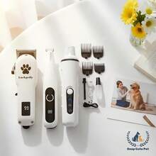 3 PiecesPet Grooming Kit, Includes Electric Pet Hair Clipper, Paw Trimmer, And Nail Grinder. Low Noise, High Power, Detachable Design, LCD Display. Suitable For Grooming Dogs And Cats Of All Sizes - White - View 2