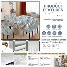 4/6/5/7 Piezas Juego de Mantel y Fundas de Silla con Estampado, 4 Piezas (4 Fundas de Silla), 6 Piezas (6 Fundas de Silla), 5 Piezas (1 Mantel + 4 Fundas de Silla), 7 Piezas (1 Mantel + 6 Fundas de Silla), Adecuado para Interiores/Exteriores, Reuniones en el Hogar, Decoración de Mesa y Silla para Fiestas, Reutilizable - Multicolor - Ver 9