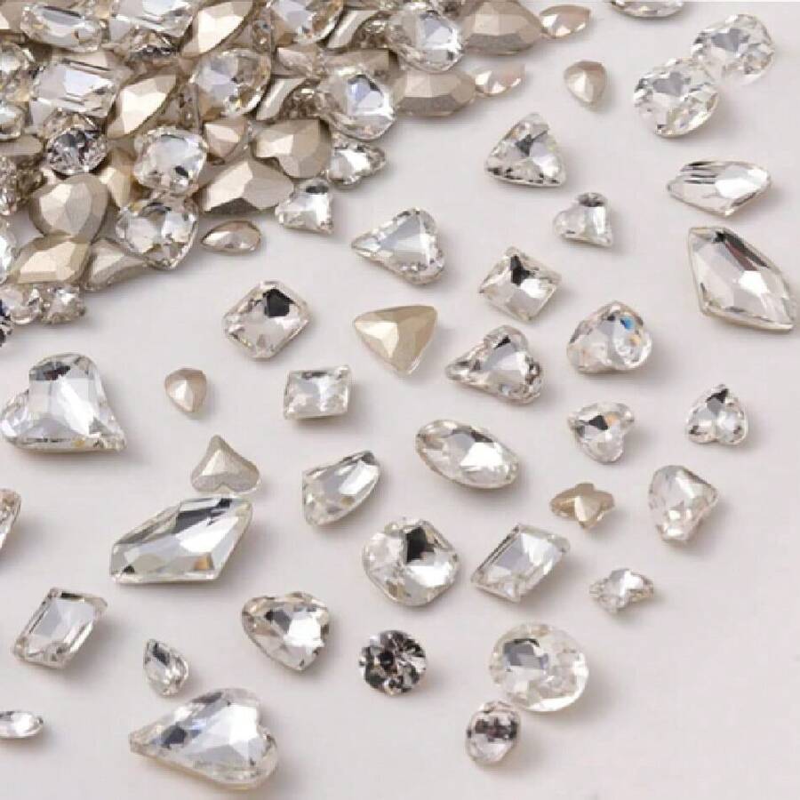 48 Pcs Big Mix Sizes Different Shape Nail Rhinestones 16 Styles 3D Glass Crtals Diamonds Love Distorts Heart Super Shiny Charms Gems Stones DIY Nail Art Dration Craft Jewelry (White),38035512 - 白色 - 查看 1