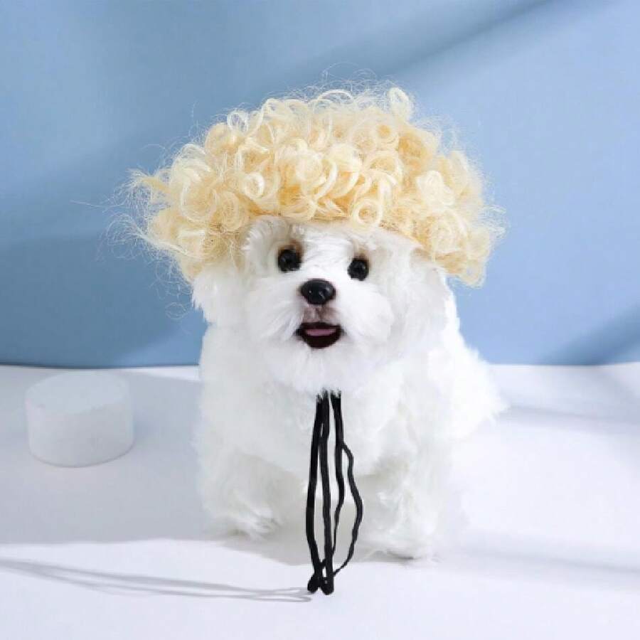 Funny Dog Cat Cosplay Wig, Wigs Cosplay Wigs For Women Wig Install Kit Headwear Apparel, Pet Costumes, Cat Dress Up For Halloween, Christmas, Parties, Festivals, Dog Wigs For Small Medium And Large Dogs (Blonde Short Curly Hair),38049069 - Light Brown - 查看 1