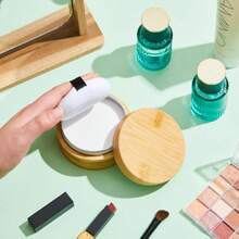 100 Ml Bamboo Loose Powder Puff And Container Empty Dusting Powder Jar For Body Face  Travel Case Compact Case Holder With Sifter Lids And Puff,38053521 - Green (Gema) - 查看 6