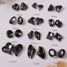 48 Pcs Big Mix Sizes Different Shape Nail Rhinestones 12 Styles 3D Glass Crtals Diamonds Love Distorts Heart Super Shiny Charms Gems Stones DIY Nail Art Dration Craft Jewelry (Transparent Black),38035516 - 黑色 - 查看 6
