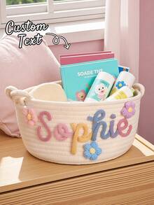 Customized Woven Baby Basket, Baby's First Christmas Gift, Embroidered Newborn Woven Basket, Rope Baby Room Basket, Baby Shower Basket - Multicolor - View 1