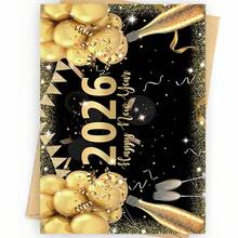 1 buc - Felicitare La mulți ani de Anul Nou 2026 cu plic, balon, șampanie, sclipici, card cadou negru și auriu pentru petrecerea de Anul Nou, potrivit pentru urări de Anul Nou pentru oricine - Multicolor - Vizualizare 6