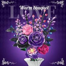 9-in-1 Blumenstrauß Modell Bauklötze, lila Blumenstrauß Puzzle Bauklötzeset, Schreibtisch Deko Geschenk, Heim Deko Ornament, Stressabbau, genießen Sie friedliche Montagezeit, Geschenk zu Feiertagen/Geburtstag, geeignet zum Verschenken - Verschiedenfarbig - Übersicht 2