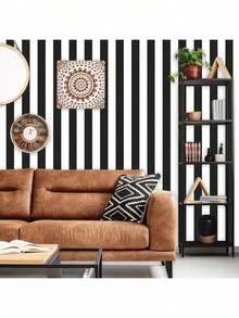 一卷自粘墙纸，条纹木纹图案，无缝拼接，可移除，非常适合客厅和卧室墙面装饰，也可用于橱柜和桌面翻新。多种尺寸可选。 - 黑與白 - 查看 6