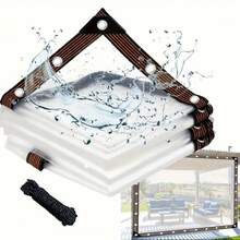 1pc Heavy Duty Transparent Vinyl Tarp - Waterproof & Windproof, With Extra Grommets And Ropes, Suitable For Outdoor Use - Great For Patio, Porch Shades, Plant Covers And Camping - Multicolor - View 3