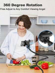 1 cái Giá đỡ điện thoại/máy tính bảng xoay 360° đế xoắn ốc kiểu dáng thoải mái, dùng cạnh giường, tương thích với iPhone, điện thoại Android, quà tặng sinh nhật, gia đình, bạn bè. Xoay 360 độ, giá đỡ thoải mái trên giường. - màu đen - Xem 5
