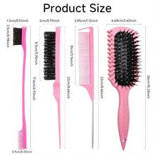 Curl Defining Brush, Curly Hair Brush Products With 3 Pcs Slick Back Hair Brush Set Bristle Brush Edge Control Teasing Comb For Women (Pink) - Be - Xem 3