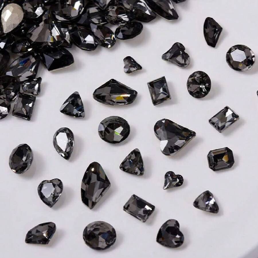 48 Pcs Big Mix Sizes Different Shape Nail Rhinestones 12 Styles 3D Glass Crtals Diamonds Love Distorts Heart Super Shiny Charms Gems Stones DIY Nail Art Dration Craft Jewelry (Transparent Black),38035516 - 黑色 - 查看 1