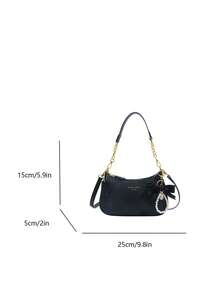 1pc Women's Solid Color PU Shoulder Bag, Versatile Underarm Bag For Work Commute, Adjustable Strap Crossbody Bag, Comes With Elegant Bow Decor - Black - View 4