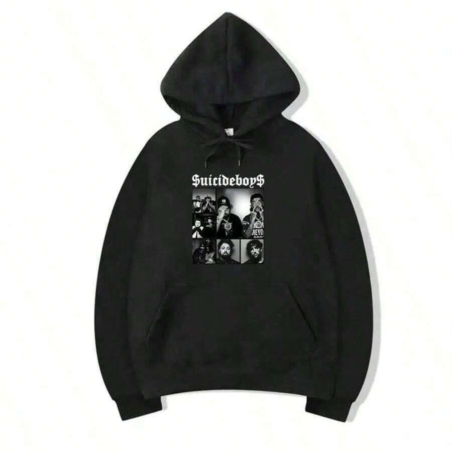 Sudadera con capucha con gráficos de la gira de la era Suicideboy para hombres, estilo hip hop rock de Harajuku, sudadera oversize de moda unisex para la calle - Negro - Ver 1