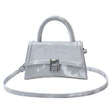 [Nueva]Bolso de hombro para mujer de piel de cocodrilo elegante y moderno bolso de reloj de arena cruzado pequeño bolso cuadrado para el otoño e invierno - PU plata - Ver 6