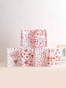 20/10/5/2 Piezas Bolsas de papel kraft con asas con diseño de corazón para el Día de San Valentín - Resistentes, con fondo reforzado, adecuadas para regalos del Día de San Valentín, bodas, aniversarios, Año Nuevo, cumpleaños, regalos con tema de amor, regalos sorpresa de aniversario - Multicolor - Ver 7