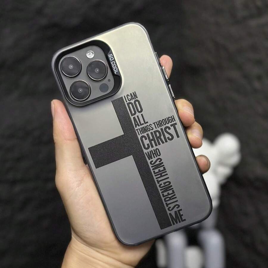 For 17 Pro Case For 16 Pro Max 15 Plus 14 13 12 11 XS XR Letter Cross Pattern Anti-Scratch Military-Grade Drop Protection Slim Cellphone Cover 15 Pro Max Case - màu đen - Xem 1