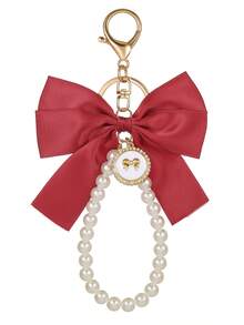 1pc Elegant Faux Pearl Bowknot Keychain Exquisite Beaded Craftsmanship, Suitable For Women's Daily Use, Bridal Baptism, Wedding And Birthday Gifts - Multicolor - View 3