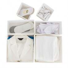 1/3/6pcs Foldable Storage Boxes For Clothes Pants Socks Underwear Cosmetics Accessories Bedroom Closet Organizer Container Set Fabric Cube Bins Stackable Drawer Dividers Home Organization Solutions - White - View 7