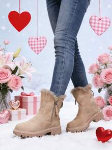 FZY Winter 2026 New Style Women's Snow Boots, Anti-Slip Winter Women's Lined Boots - Fashionable Women's Winter Boots - Thick-Soled Women's Ankle Boots, Women's Western Boots - Lightweight And Shock-Absorbing Outdoor Sports Boots - Plus-Size Women's Fleece Boots, Elegant Thick-Soled Shoes - Elegant Women's Shoes - Cold-Proof And Warm Snow Boots, Suitable For Outdoor And Casual Winter Women's Boots - Flat Women's Boots - Green Boots - Fur Boots, Are Perfect Christmas Decorations And Christmas Gifts. - Màu be - Xem 5