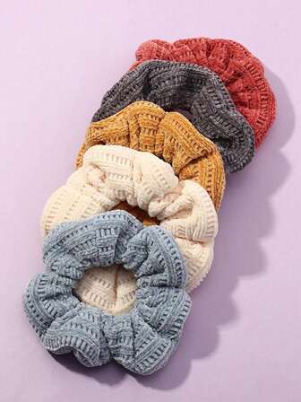 5pcs Women's Hair Accessories, Solid Color Scrunchies Set, Suitable For Everyday Wear, Autumn/Winter