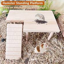Un juego de patio de madera para hámsteres y cobayas con rampas - Patio de doble capa y refugio para mascotas, adecuado para hámsteres, hámsteres del desierto y pequeños roedores. Una plataforma de descanso para juguetes de ejercicio para chinchillas, fácil de montar y estable. - Multicolor - Ver 4