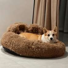 Bear Paw Pet Bed - Ultra Soft & Fluffy PlushDonut Bed With Curved Headrest, Donut Calming Dog& Cat Bed For Large Medium Small Pets, MachineWashable Cover & Curved HeadrestLuxe Comfortfor Ultimate Naps Pet Cot Puppy Bed Plush Dog Bed - màu nâu - Xem 3